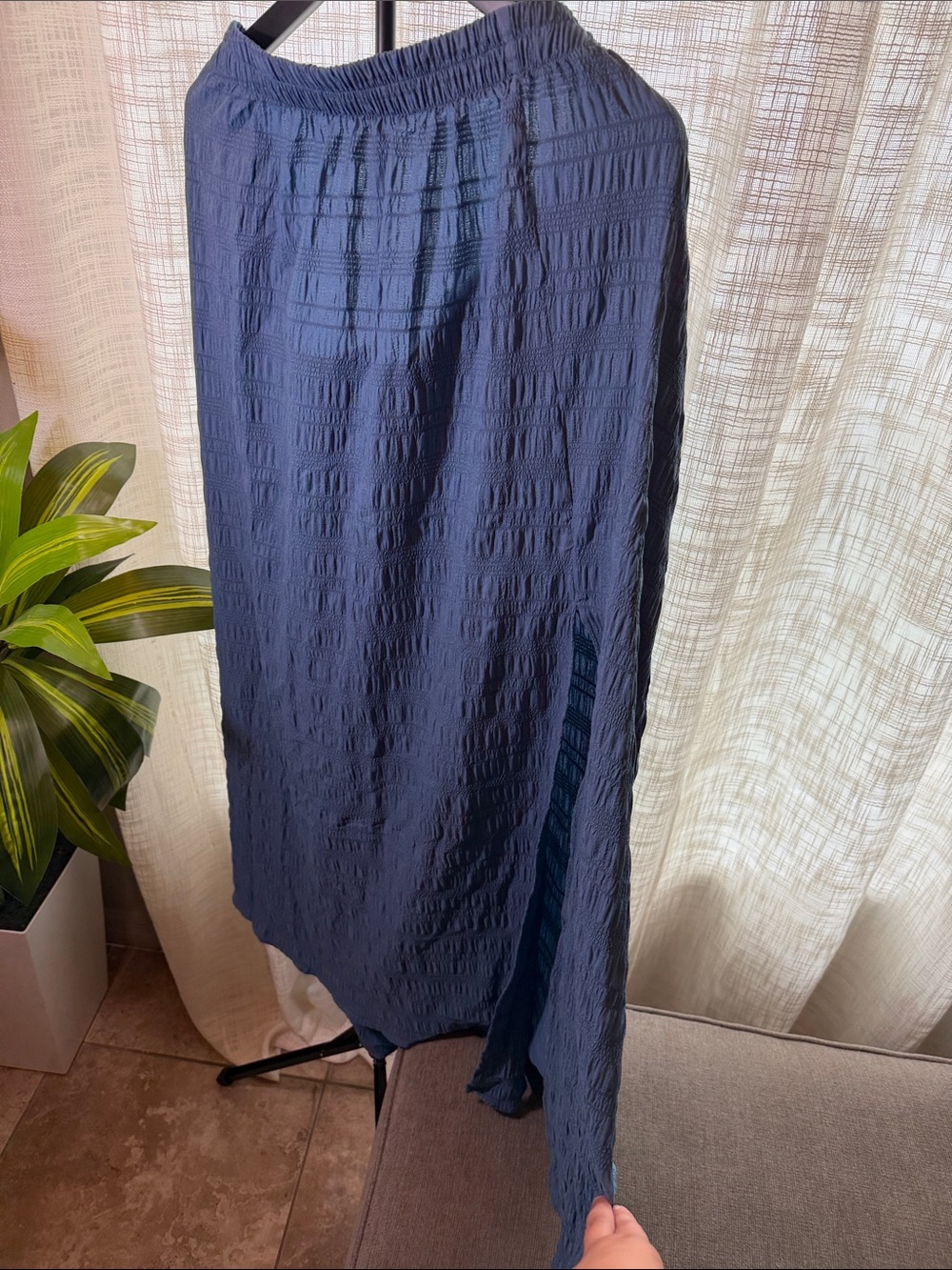 SHEIN Blue Textured Maxi Skirt with Side Slit
